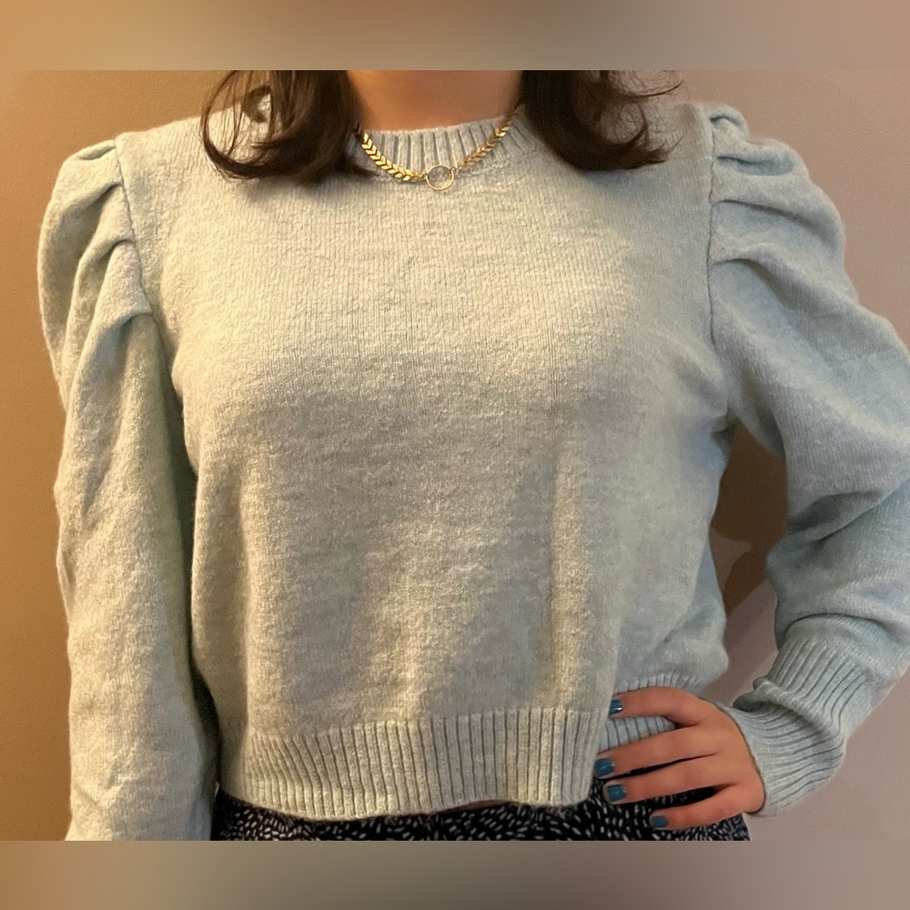 Brand New Wild Fable Sweater Cropped Puffy Sleeve Blue